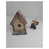 Rustic Birdhouse with Black Bear Figurine Set