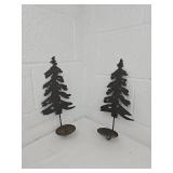Metal Pine Tree Silhouette wall candle hold set of two