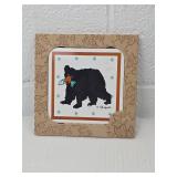 Black Bear with Fish Decorative Tile Trivet