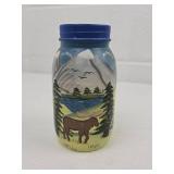 Hand Painted Mountain Moose Mason Jar