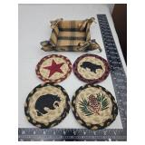 Rustic Woodland Coaster Set with Plaid Holder