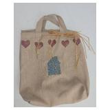 Handmade Linen Tote with Hearts and Floral Applique