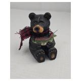 Hand Carved Black Bear with Holiday Scarf
