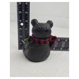 Hand Carved Black Bear with Holiday Scarf