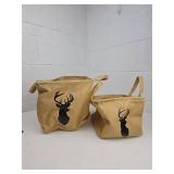 Rustic Burlap Storage Basket with Deer Silhouette set