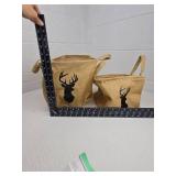 Rustic Burlap Storage Basket with Deer Silhouette set
