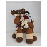 Holiday Moose with Snowman Friends Plush Decoration couch arm sitter