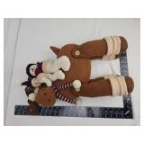 Holiday Moose with Snowman Friends Plush Decoration couch arm sitter
