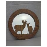 Round Oak Framed Deer Mirror Art
