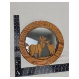 Round Oak Framed Deer Mirror Art