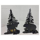 Metal Moose and Bear Pine Tree Silhouette Art