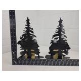 Metal Moose and Bear Pine Tree Silhouette Art