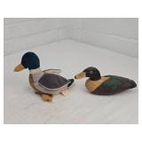 Wood Carved Mallard Duck and One Plush Duck