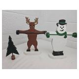 Wooden Holiday Reindeer and Snowman Duo