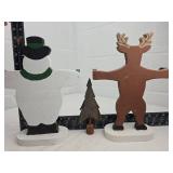 Wooden Holiday Reindeer and Snowman Duo
