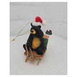 Christmas Black Bear on Sleigh Ornament
