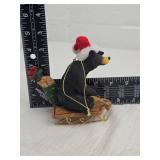 Christmas Black Bear on Sleigh Ornament