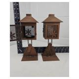 Rustic Metal Winter Lanterns with Pine Tree Base