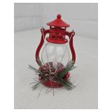 Red Holiday LED Lantern with Pine Accents