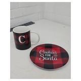 Buffalo Plaid Christmas Mug and Cookie Plate Set