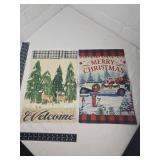 Christmas Welcome Buffalo Plaid banner flag