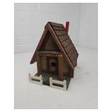 Handcrafted Wooden Birdhouse with White Picket Fence
