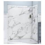 Adaptable 60 in x 60 in x 80 in  Easy Up Adhesive Alcove Shower Surround in Calacatta White