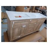 Doveton 60 in. Double Sink Freestanding Weathered Tan Bath Vanity with White Engineered Marble Top- Retail: $899