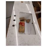 Doveton 60 in. Double Sink Freestanding Weathered Tan Bath Vanity with White Engineered Marble Top- Retail: $899