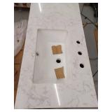 Doveton 60 in. Double Sink Freestanding Weathered Tan Bath Vanity with White Engineered Marble Top- Retail: $899