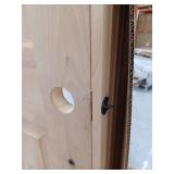 Rustic Knotty Alder V-Grooved Arch Right-Hand/Inswing BEHR Cedar Stain Exterior Wood Prehung Door, 32x80