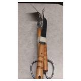Traditional Bamboo Handle BBQ Tool Set with metal tongs and knife