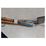 Traditional Bamboo Handle BBQ Tool Set with metal tongs and knife