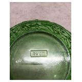 Avon Green Glass Bowl with Floral Pattern