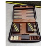 Classic Brown Leather Backgammon Travel Set