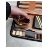 Classic Brown Leather Backgammon Travel Set