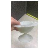 White Milk Glass Pedestal Compote with Lace Edge