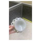 White Milk Glass Pedestal Compote with Lace Edge