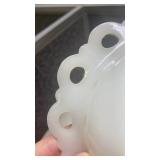 White Milk Glass Pedestal Compote with Lace Edge