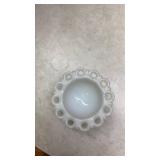 White Milk Glass Pedestal Compote with Lace Edge