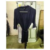 Navy Blue Cotton Robe with Lace Trim