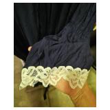 Navy Blue Cotton Robe with Lace Trim