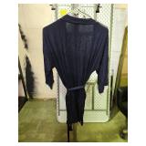 Navy Blue Cotton Robe with Lace Trim