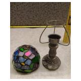 Stained Glass Table Lamp with Bronze Base