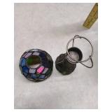 Stained Glass Table Lamp with Bronze Base