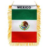 4 X 6 Inch Mexico Fringy Window Hanging Flag - Mini Flag Banner & Car Rearview Mirror DÃ©cor - Fringed & Double Sided - Mexican Hanging Flag with Suction Cup