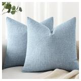 MIULEE Pack of 2 Decorative Linen Burlap Coastal Pillow Covers Farmhouse Boho Accent Pillowcases for Sofa Car Couch Bedroom Living Room Home Decor 18x18 Inch Light Blue - Retail: $13