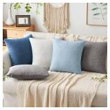 MIULEE Pack of 2 Decorative Linen Burlap Coastal Pillow Covers Farmhouse Boho Accent Pillowcases for Sofa Car Couch Bedroom Living Room Home Decor 18x18 Inch Light Blue - Retail: $13