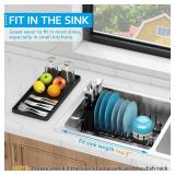 ANTOPY Sink Dish Drying Rack - Expandable Small Dish Rack Over Sinks with Silicone Drying Tray, Dish Drainer for Kitchen Counter with Cutlery Holder, Drying Rack Fit for 14ââ-19ââ 