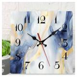 Blue Golden Marble Wooden Wall Clock Silent Non-Ticking, Rose Gold Green Geometric Abstract Square Rustic Wall Clocks Decor for Home Kitchen Living Room Office, Battery Operated(12 Inch). - Retail: $1